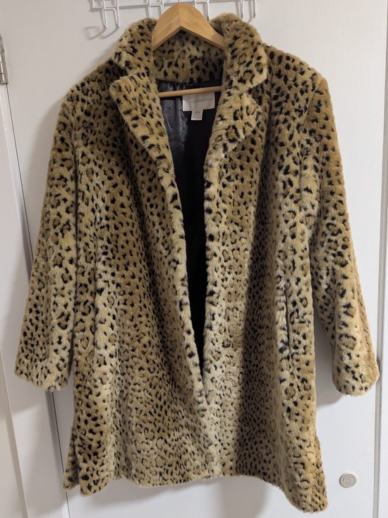Worthington Jackets & Blazers - Worthington Leopard Spot Faux-Fur Teddy Coat in Light Brown and Black